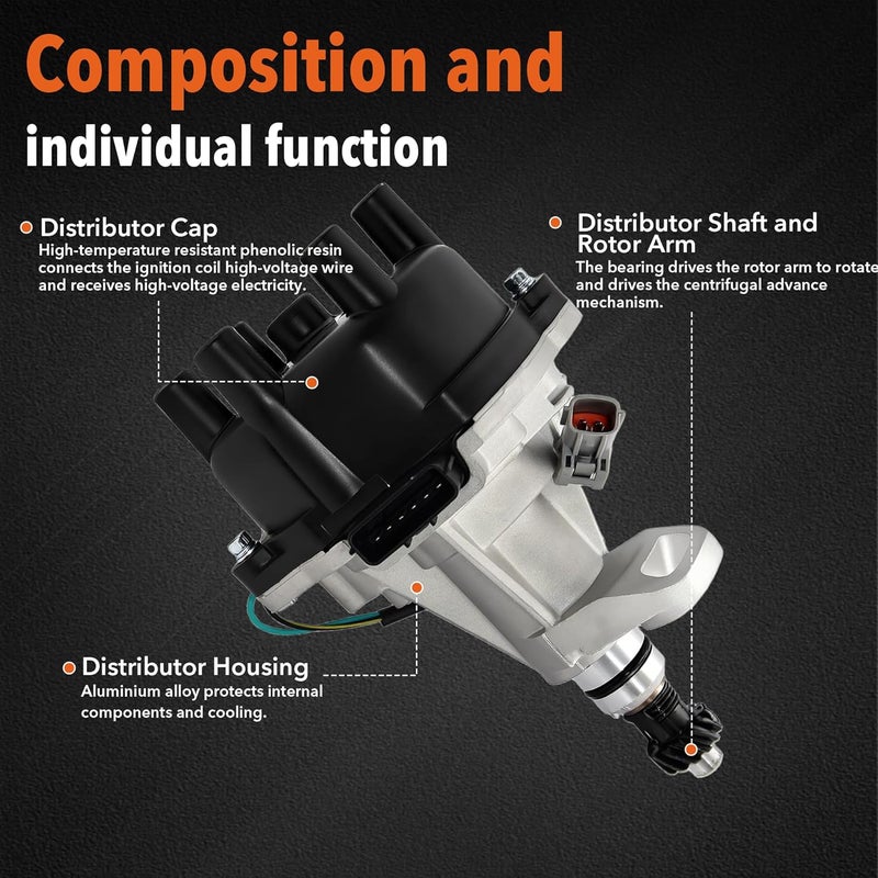 BasaltAuto Ignition Distributor 22100-1W601 221007B601 Compatible for Nissan Pathfinder Frontier Xterra Quest, Compatible for Infiniti QX4 [3.3L V6] Engine Only - Image 3